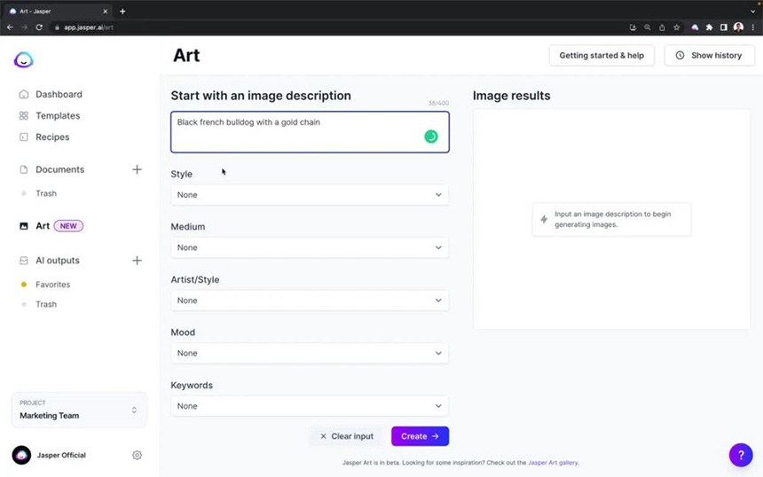 Photo of Jasper's user interface.